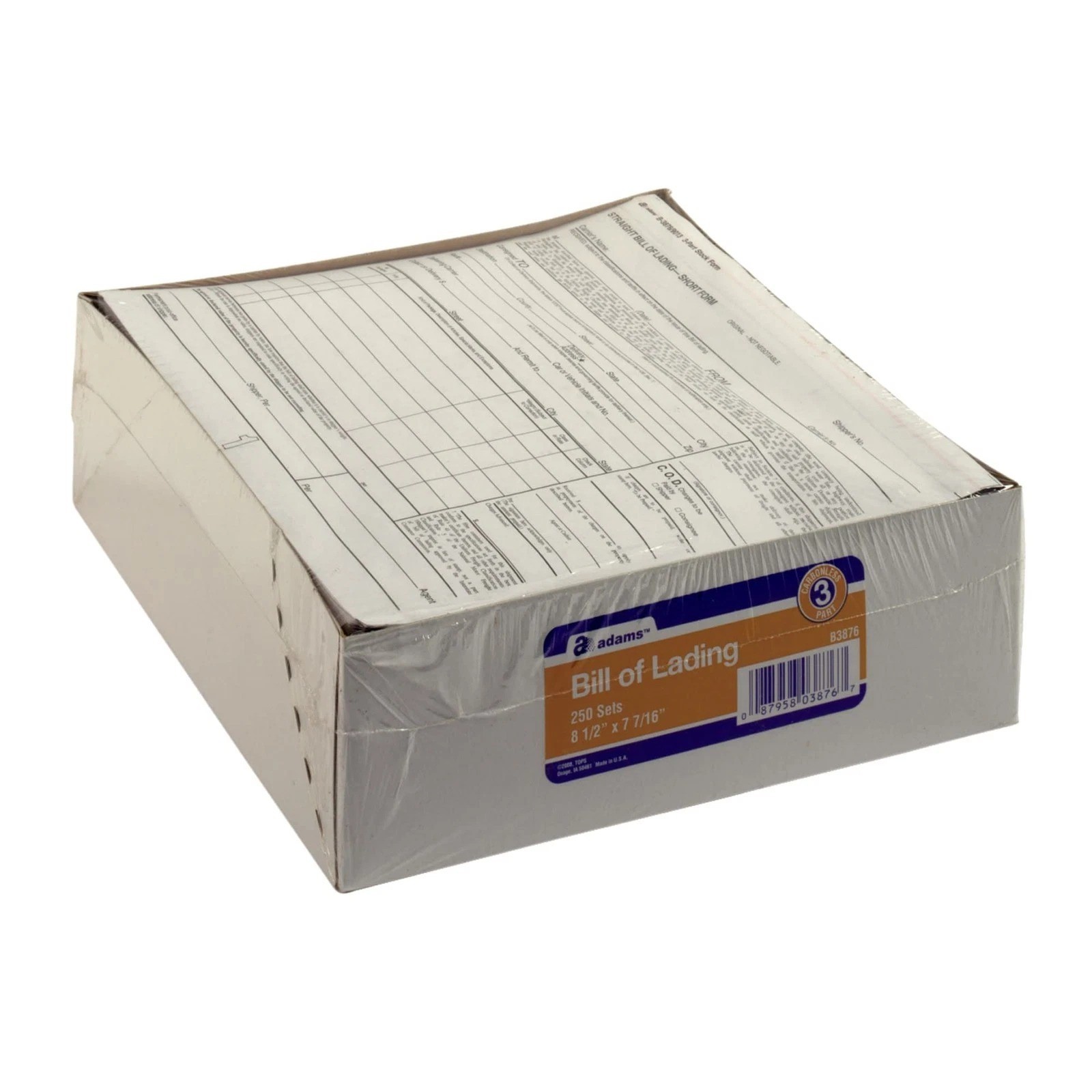 Adams Bill of Lading Short Form, 8-1/2 x 7-7/16 Inches, White, 3-Part, 250-Count