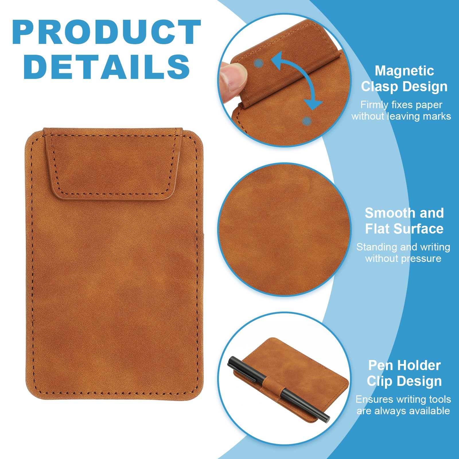 2 Pack Mini Clipboard 5″ x 3″ Leather Small Clipboard with Pen Holder Brown