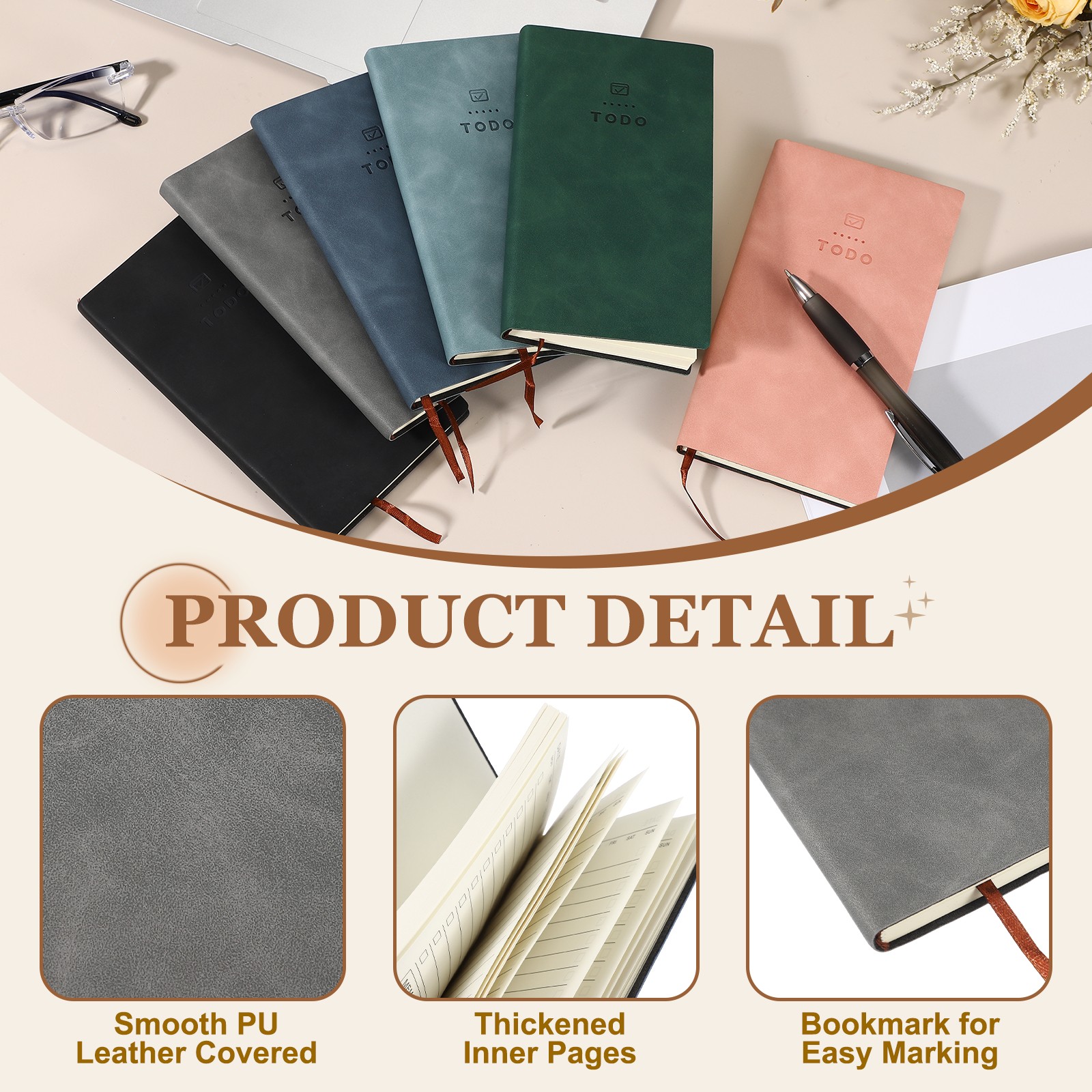 2Pcs to Do Notebook, A6 6.8 x 3.7″ Daily Planner Notebook, Pink/Grey