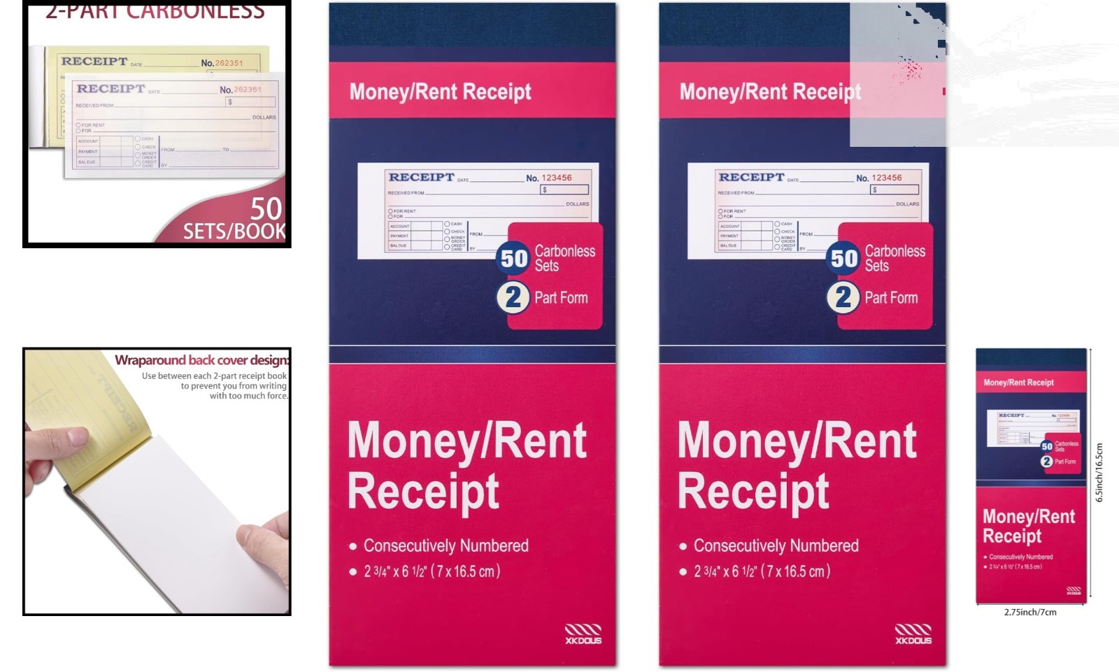 Compact 2-Part Money and Rent Receipt Books – 50 Sets, Ideal for Businesses