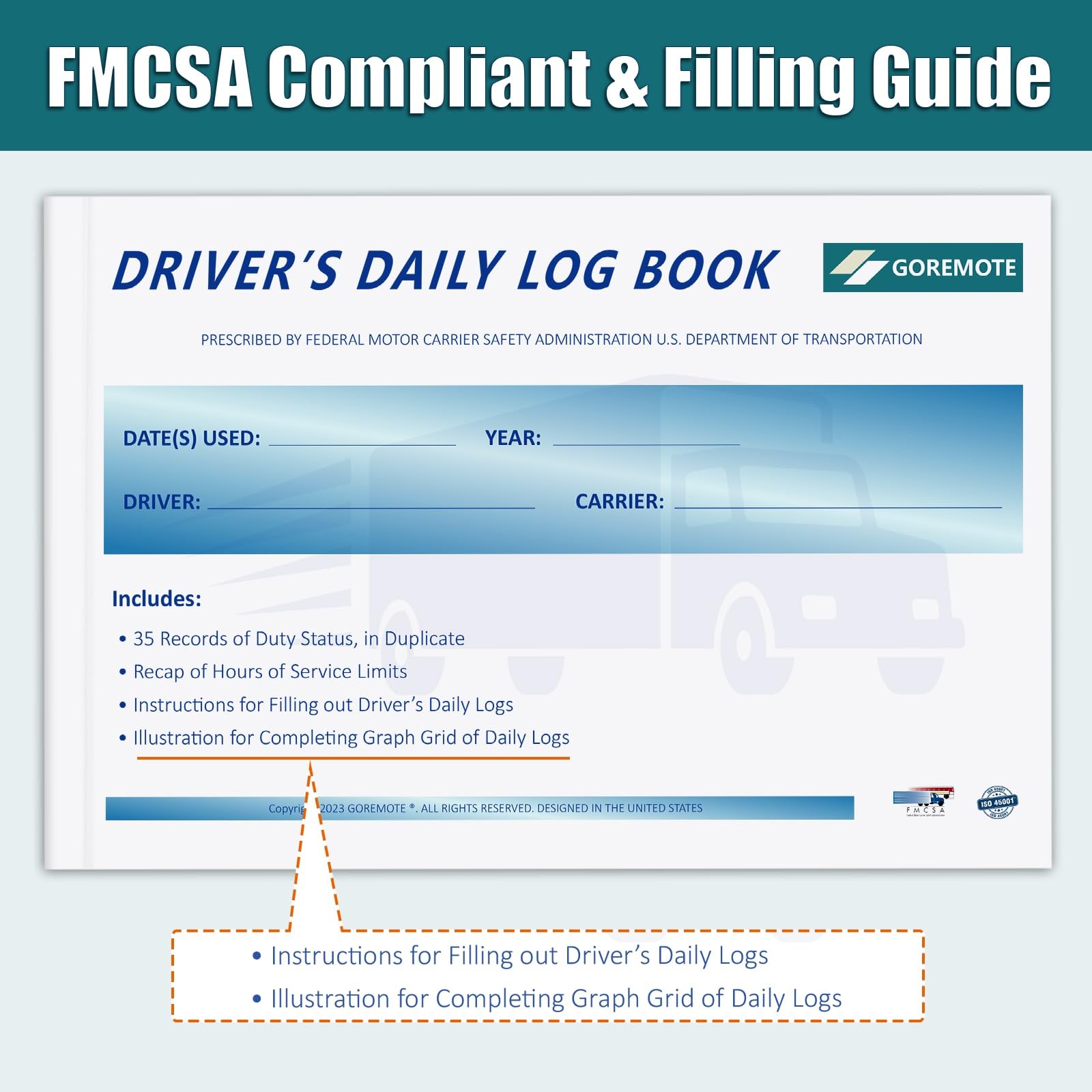 Daily Log Books for Truck Drivers with 7 & 8 Day Recap, 5 Pack, 2-Ply…