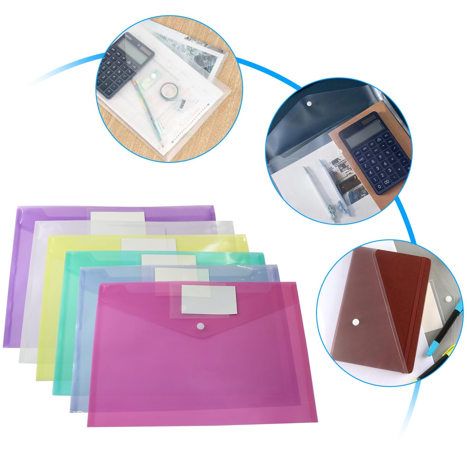Verkelly 6 Pack Plastic Envelopes Poly Folder, 7 Different Colors