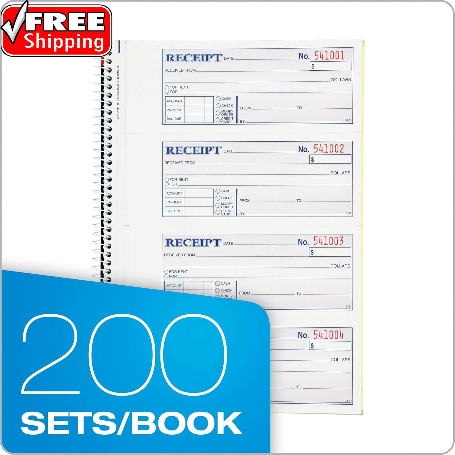 Money and Rent Receipt Book, 2-Part Carbonless, 7-5/8″ X 11″, Spiral Bound, 200