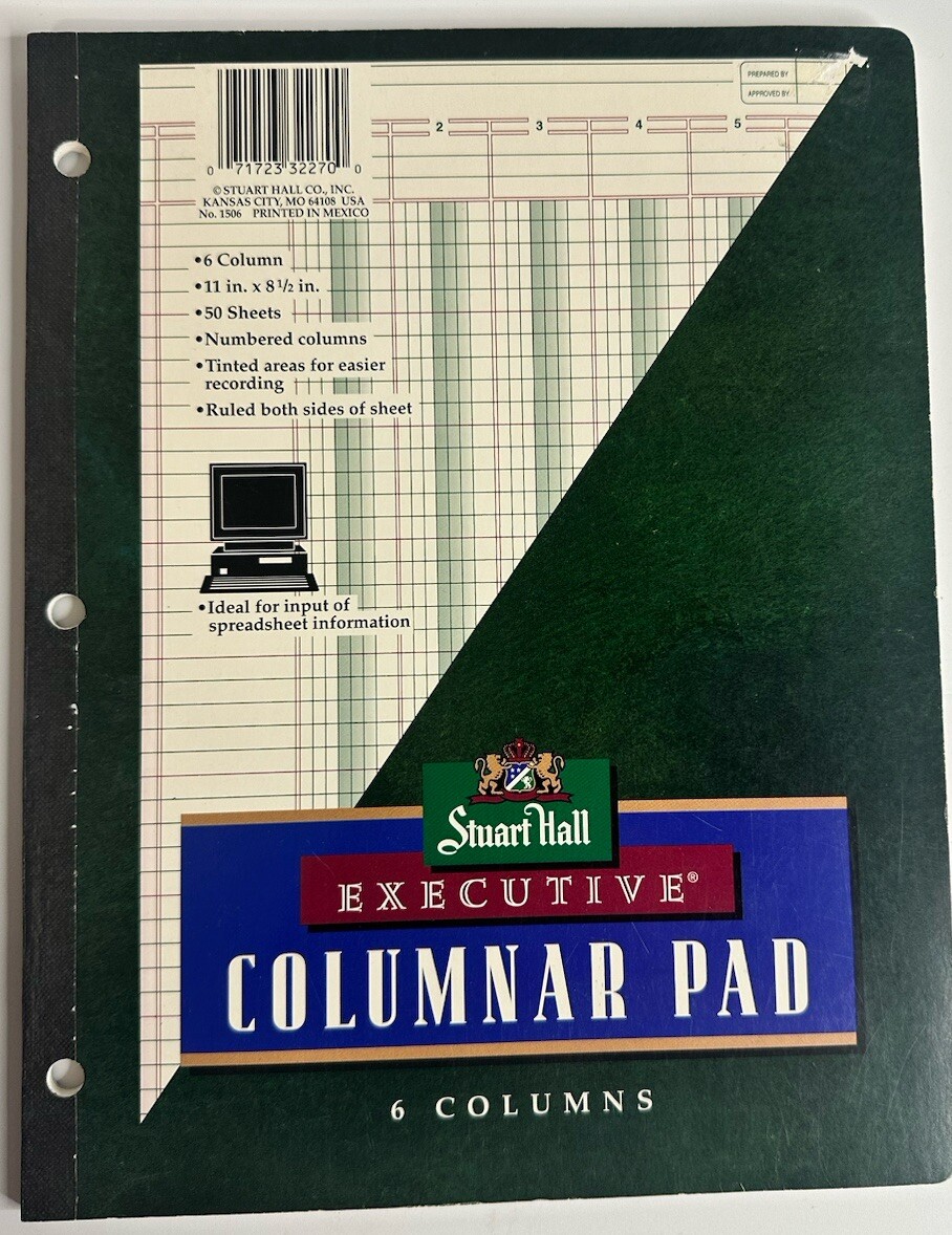 Vintage Stuart Hall – Executive 8.5×11 Columnar Pad – 50 Sheets – 6 Columns