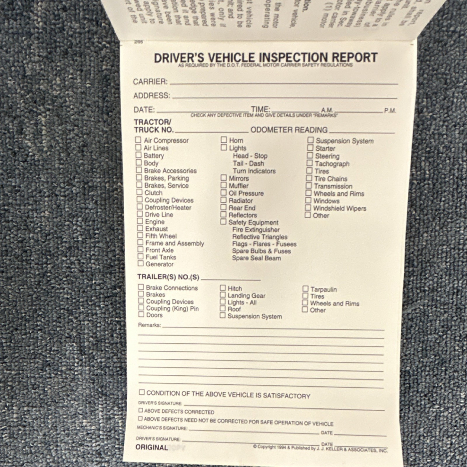 20 books of J. J. Keller Driver’s Vehicle Inspection Report Duplicate Copy Book