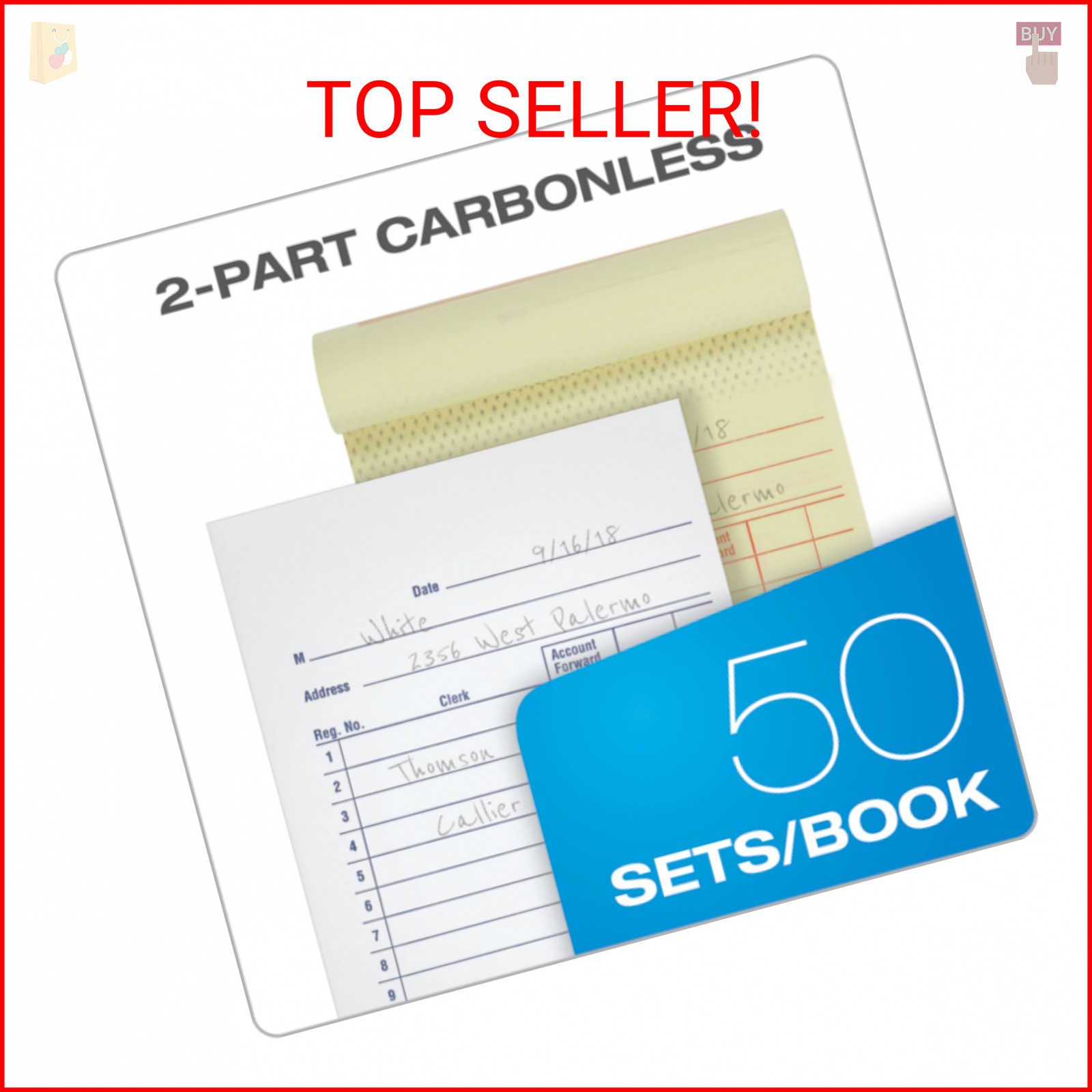 Adams General Purpose Sales Book, 2-Part, Carbonless, White/Canary, 3-11/32 x 5-