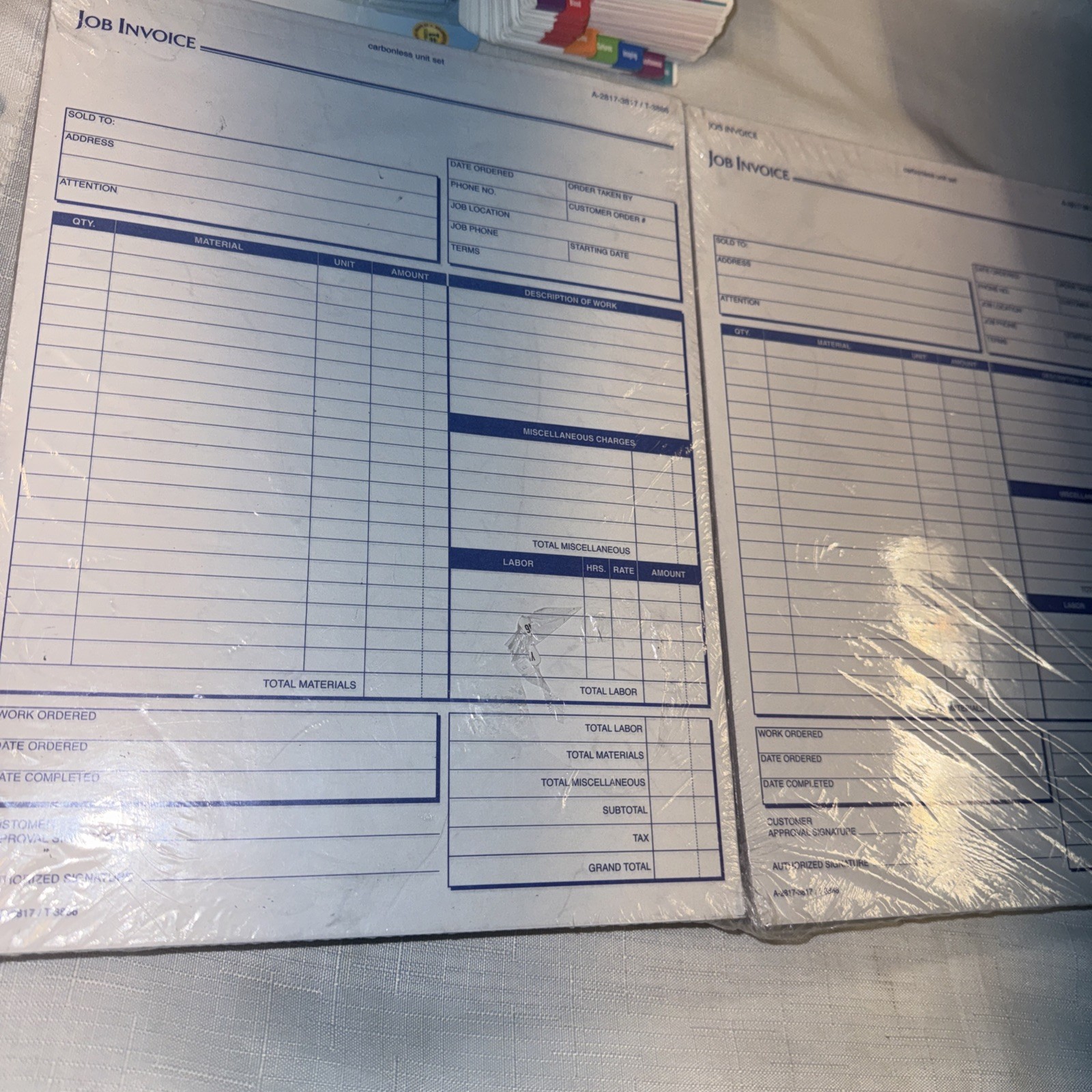 2 Adams Job Invoice Forms, 2-Part Carbonless, For Service 8-1/2 x 11 inches NEW