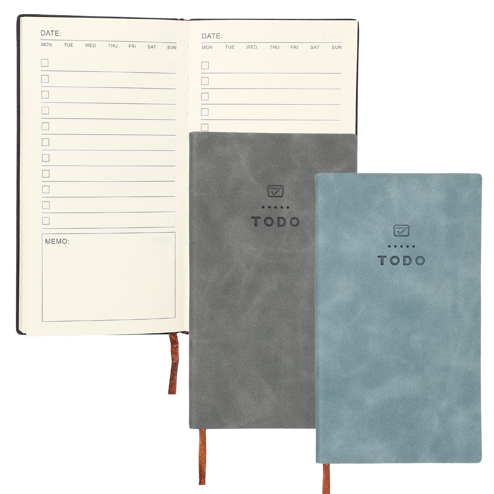 2Pcs to Do Notebook, A6 6.8 x 3.7″ Daily Planner Notebook, Sky Blue/Grey