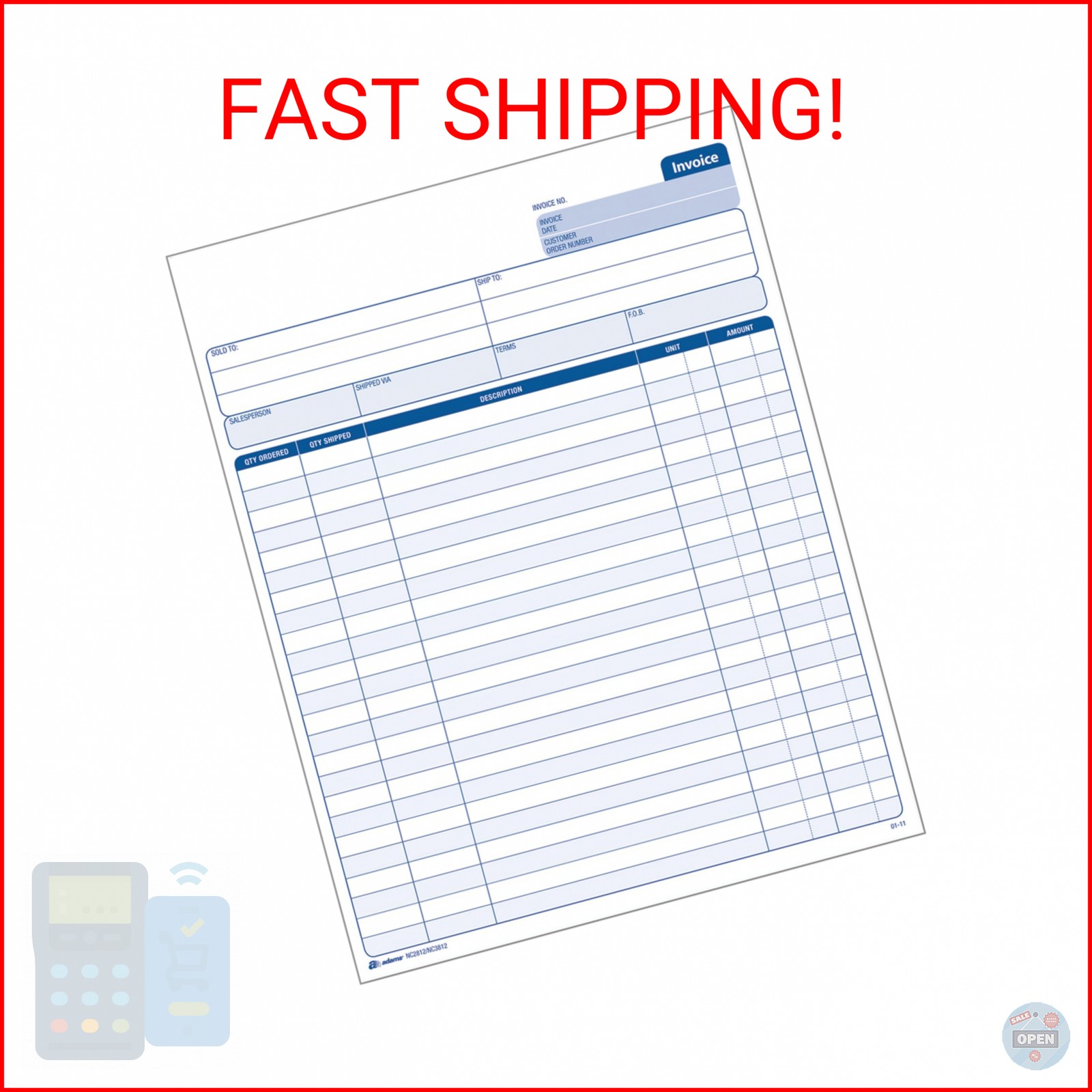 Adams Invoice Sets, 2-Part Carbonless, 8-1/2″ x 11-7/16″, 50 Sets per Pack (NC28
