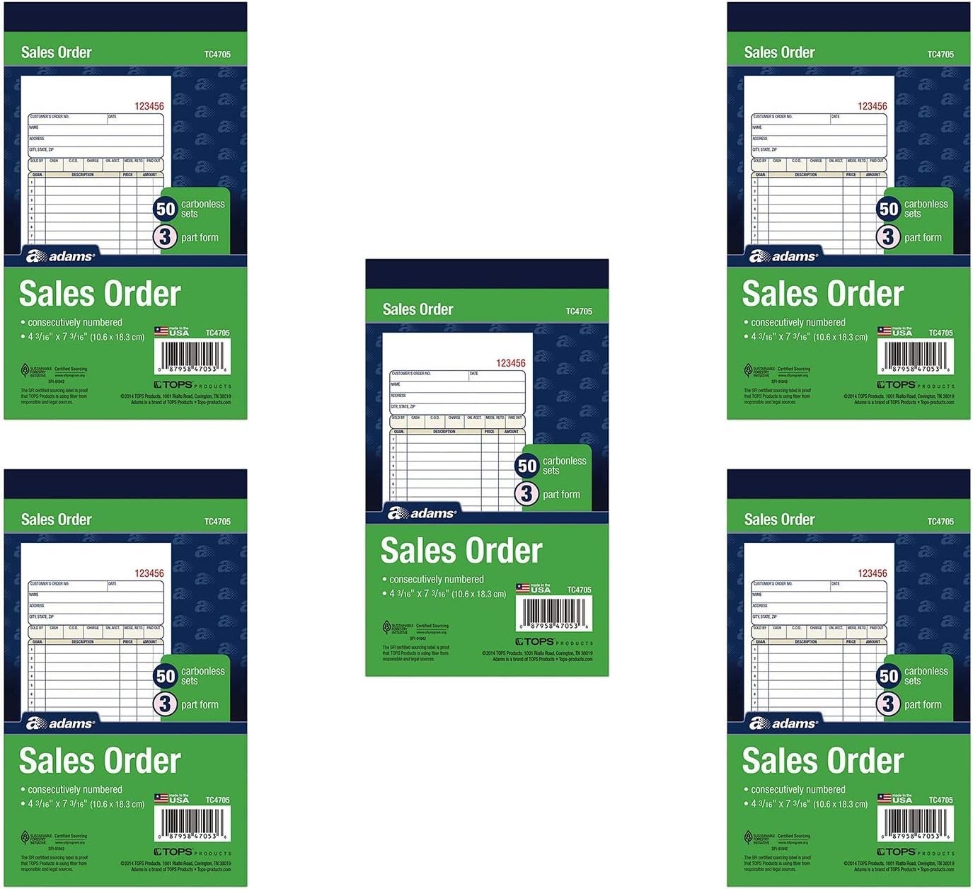 Compact 5-Pack Sales Order Books, 3-Part Carbonless, Ideal for Small Businesses