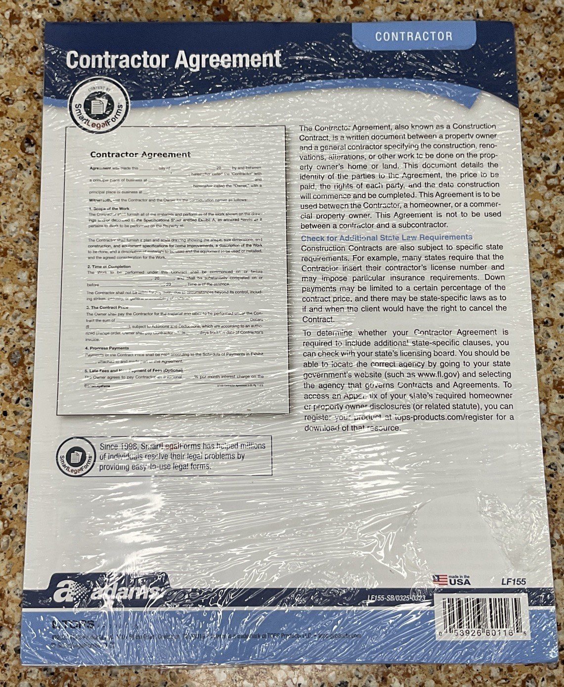 Adams Starting A Contractor Business Manual w Forms CD Contractor Agreement Pw..