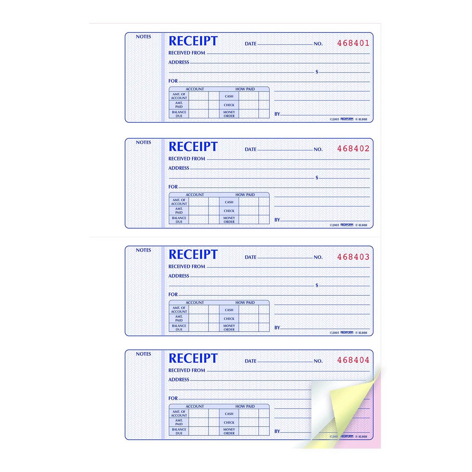 Rediform Receipt Books (RED8L808) Blue 11 x 7.625 inches 2.75″ x 7″