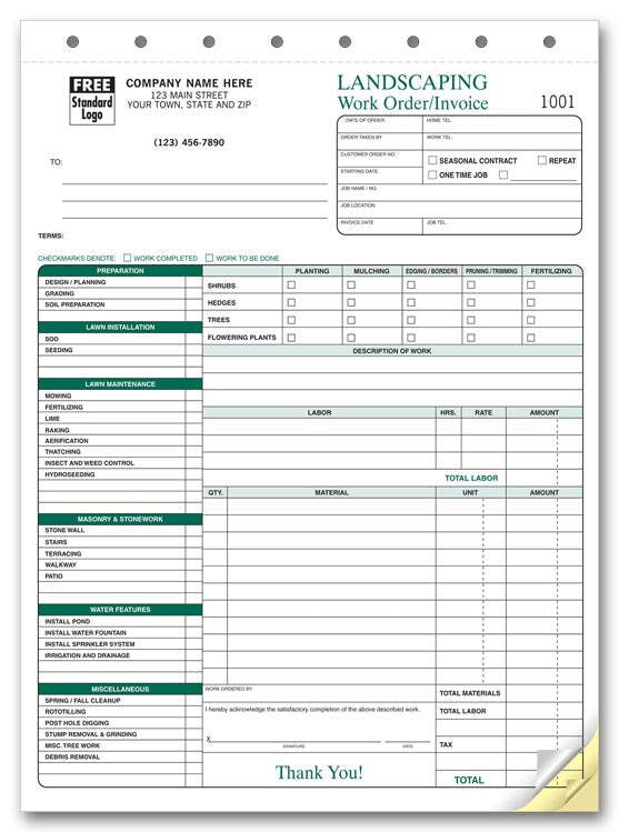 5Forms 6570 Landscape Work Orders 8 1/2 x 11″ QTY 250