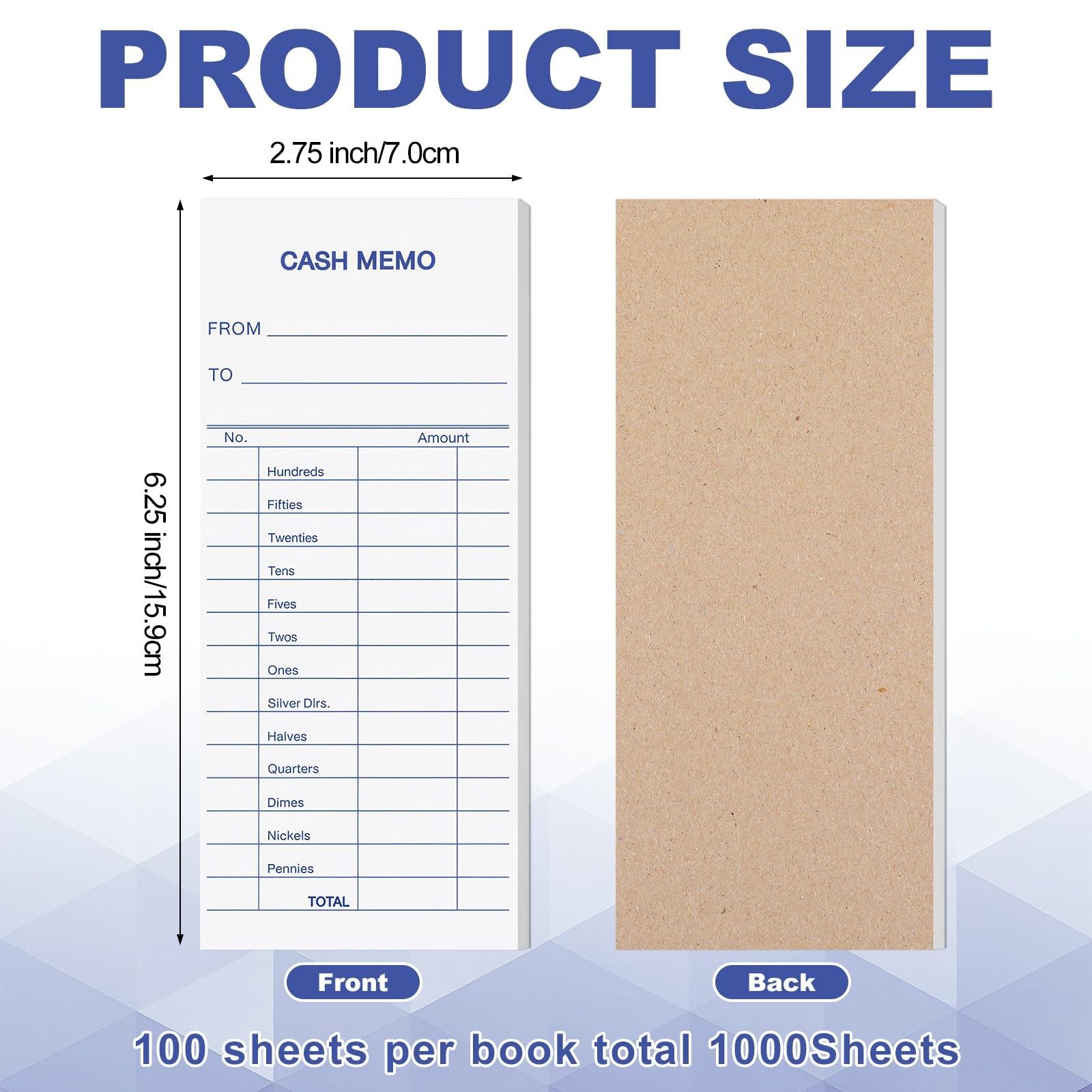 Eaasty 1000 Sheet Cash Memo 2.75 x 6.25 Inch Currency Coin Counting White
