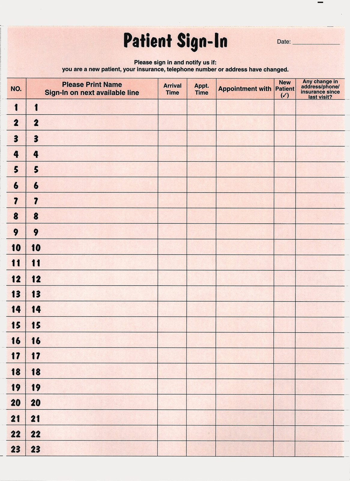 Salmon Patient Sign In Label Forms 250 Pack HIPAA Compliant Daily Log