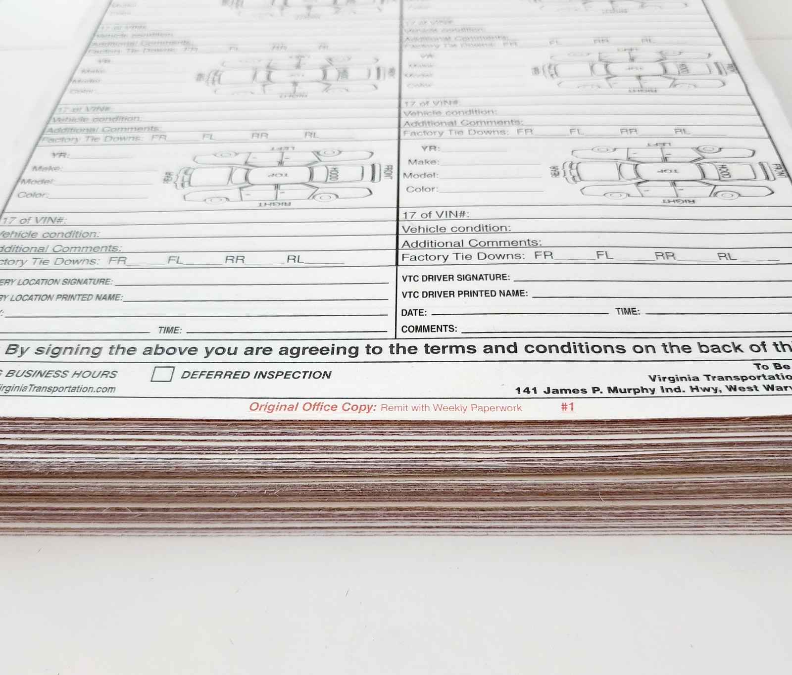 Vehicle Delivery Forms Lot Of 100 Unused Triplicate NCR VTC Transport Auto DWYY