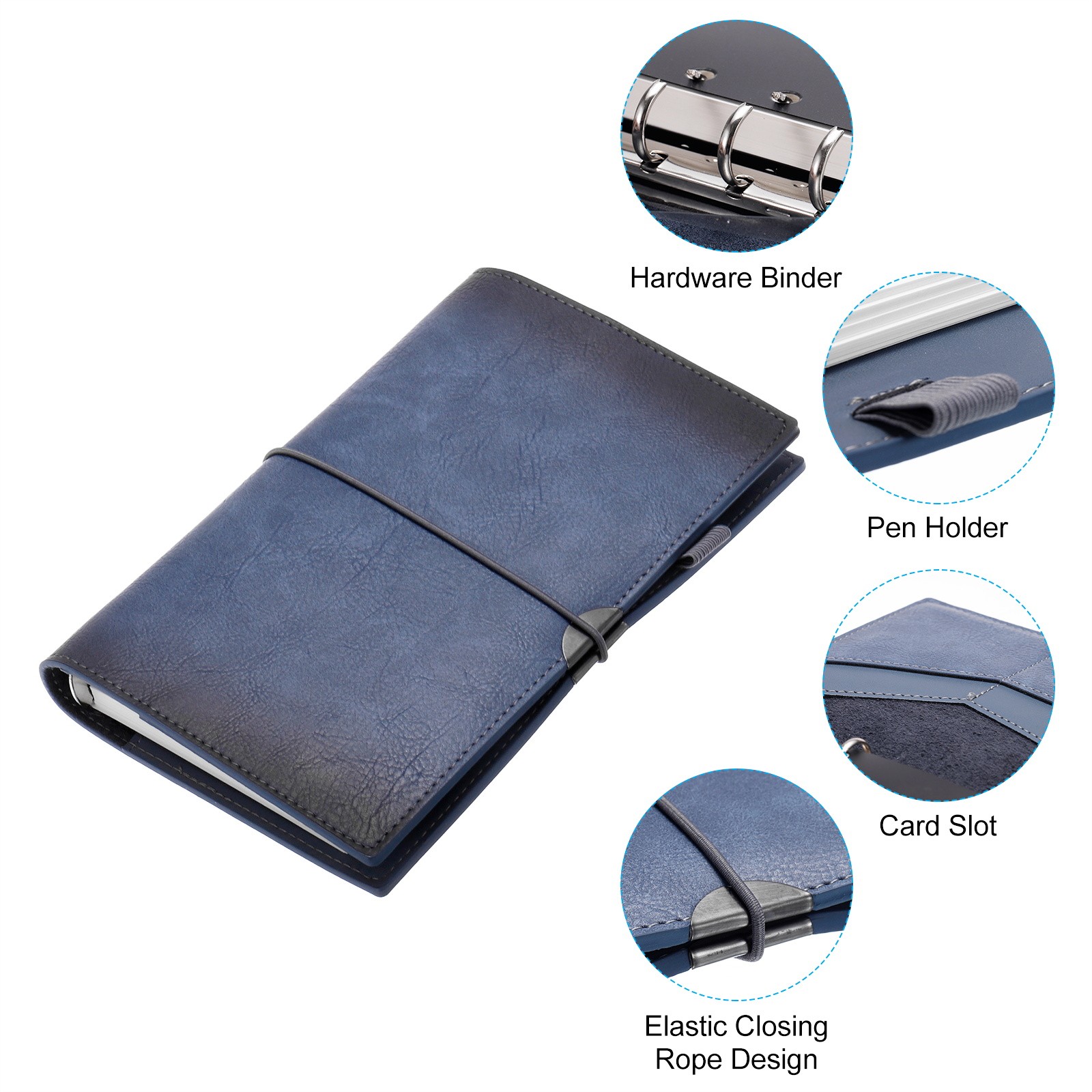 PU Leather Journal, 1 Pcs A6 Refillable Notebook with Buckle for Business, Blue