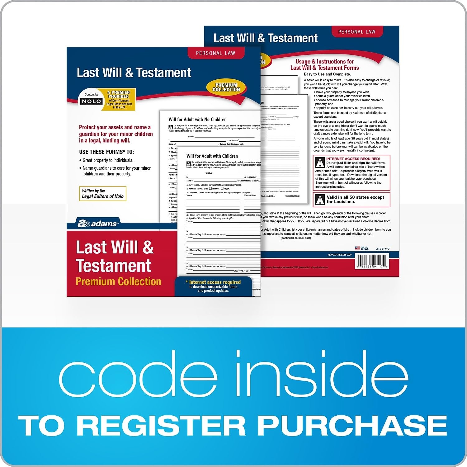 Adams Last Will and Testament with CD, Forms and Instructions (ALFP117)