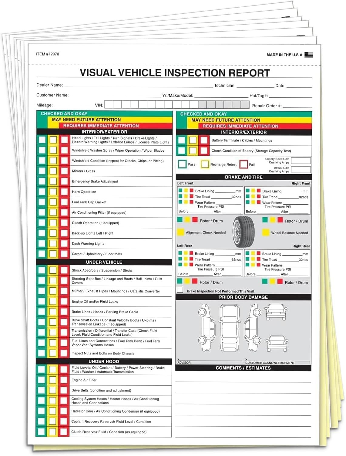 Vehicle Inspection Report Forms 2-Part Carbonless 8.5″ x 11″ Pack of 1000