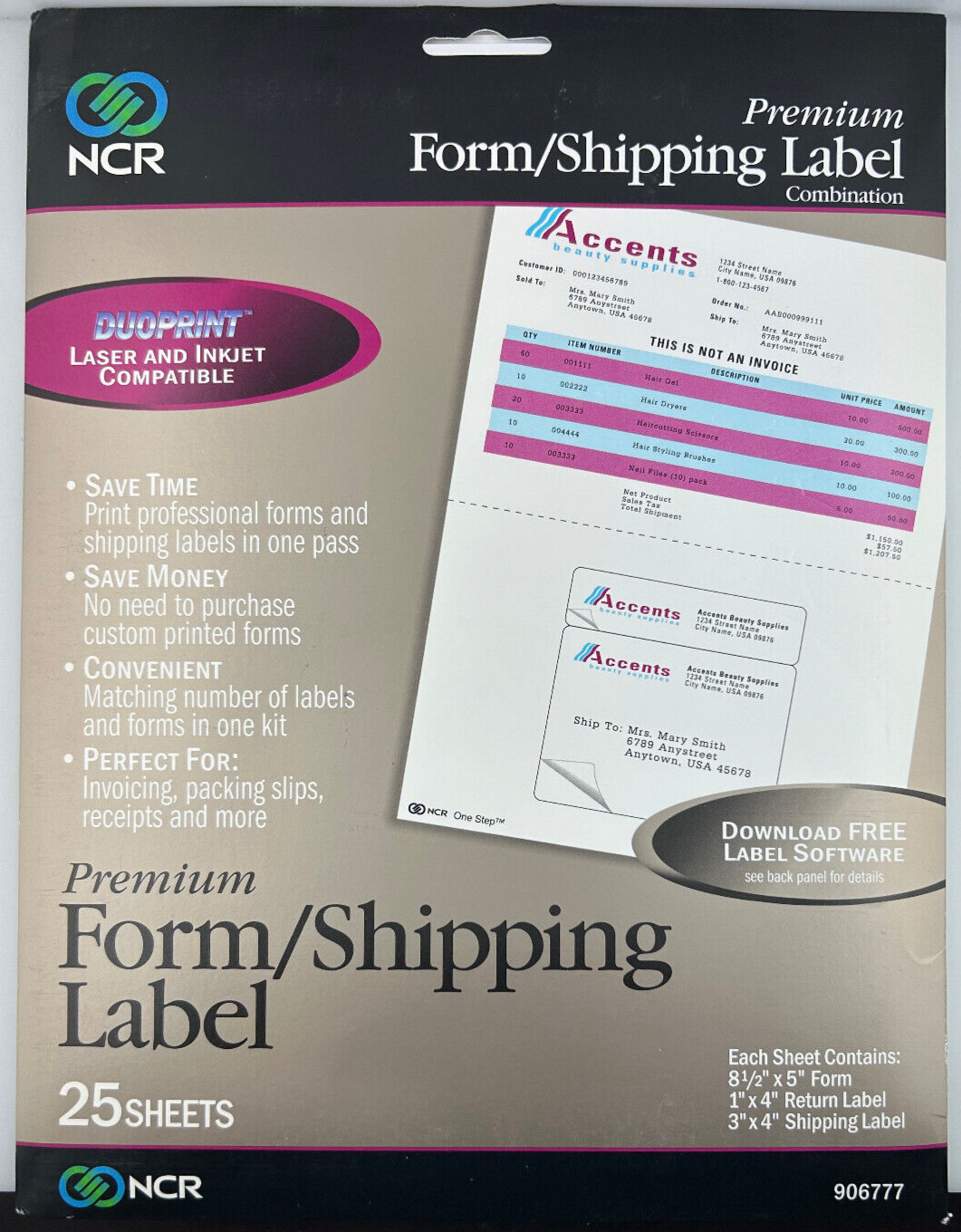 NCR use for Invoice or Receipts or Packing slip, Shipping label Form Combination