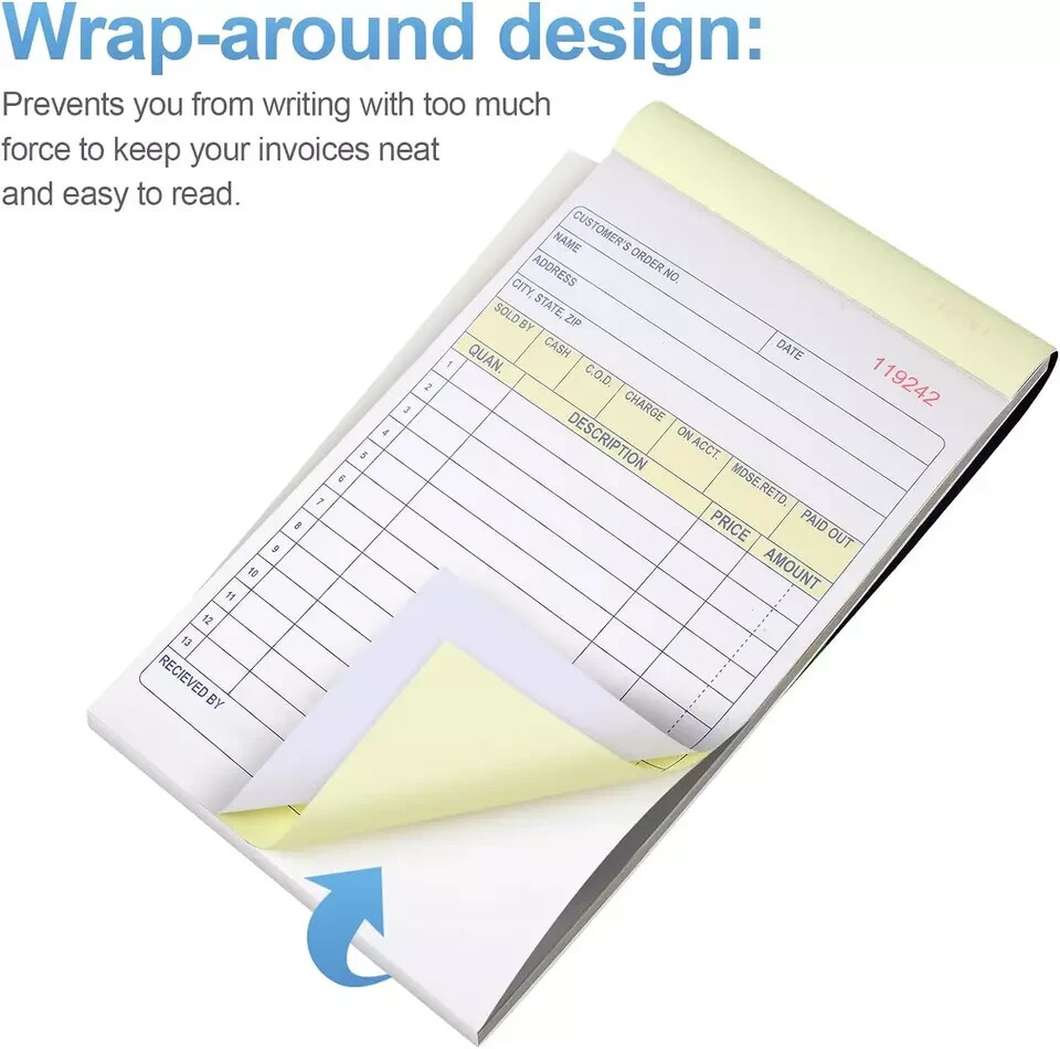 4 Pack Receipt Book, 4.17Inx7.2In Receipt Book with Carbon Copies, 2-Part Carbon