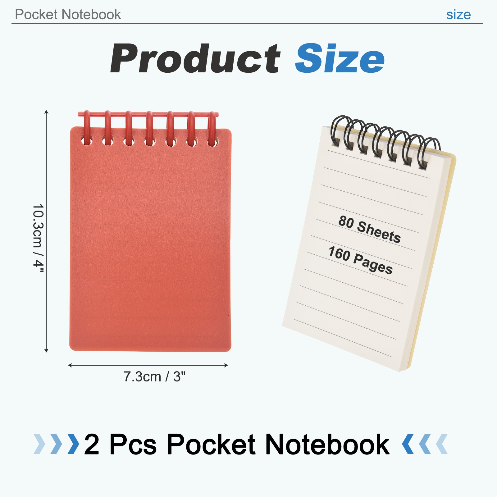 3×5″ Pocket Notebooks, 2Pcs Spiral Notepads Plastic Ring with Lined Pages, Red