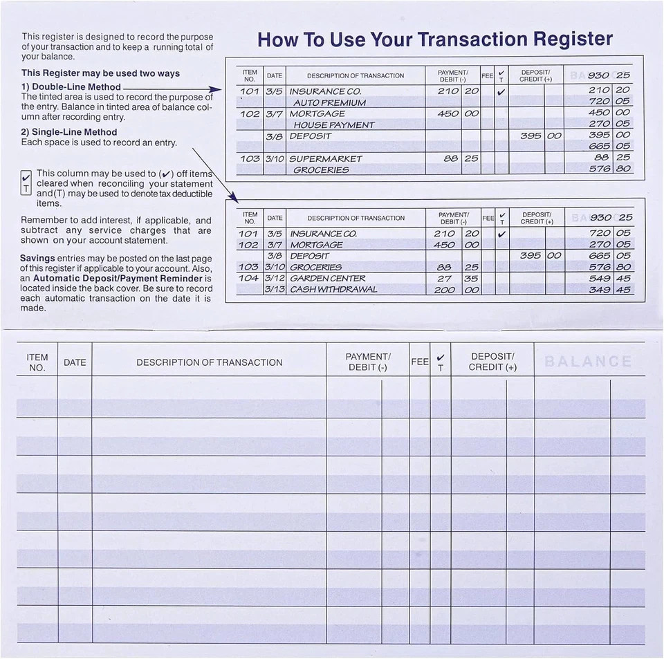 24 PCS Check Registers for Personal Checkbook, Easy to Read Checkbook Register