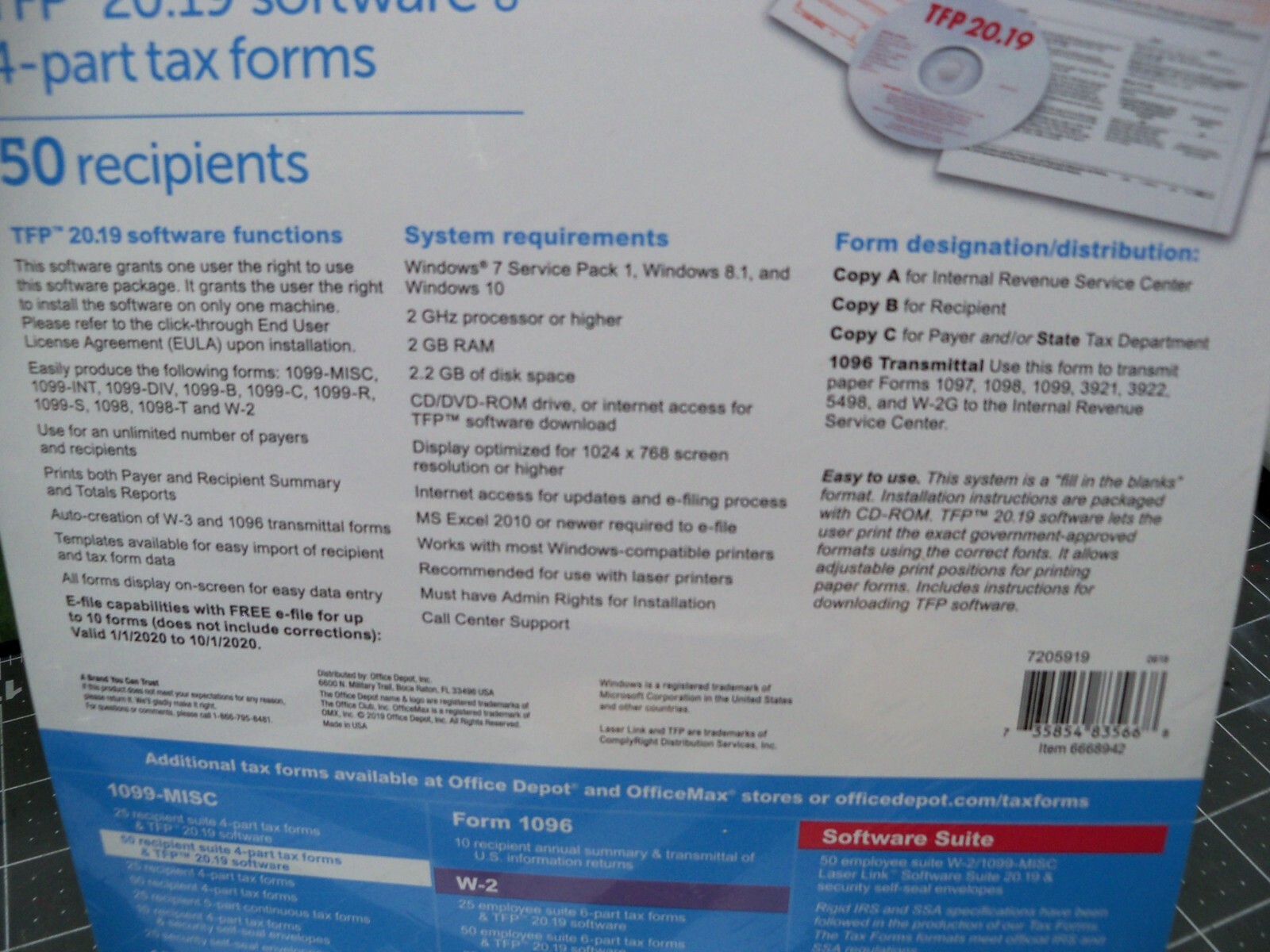 Office Depot 1099-MISC Tax Forms Software 2019 4-Part 50 pk Staples USA
