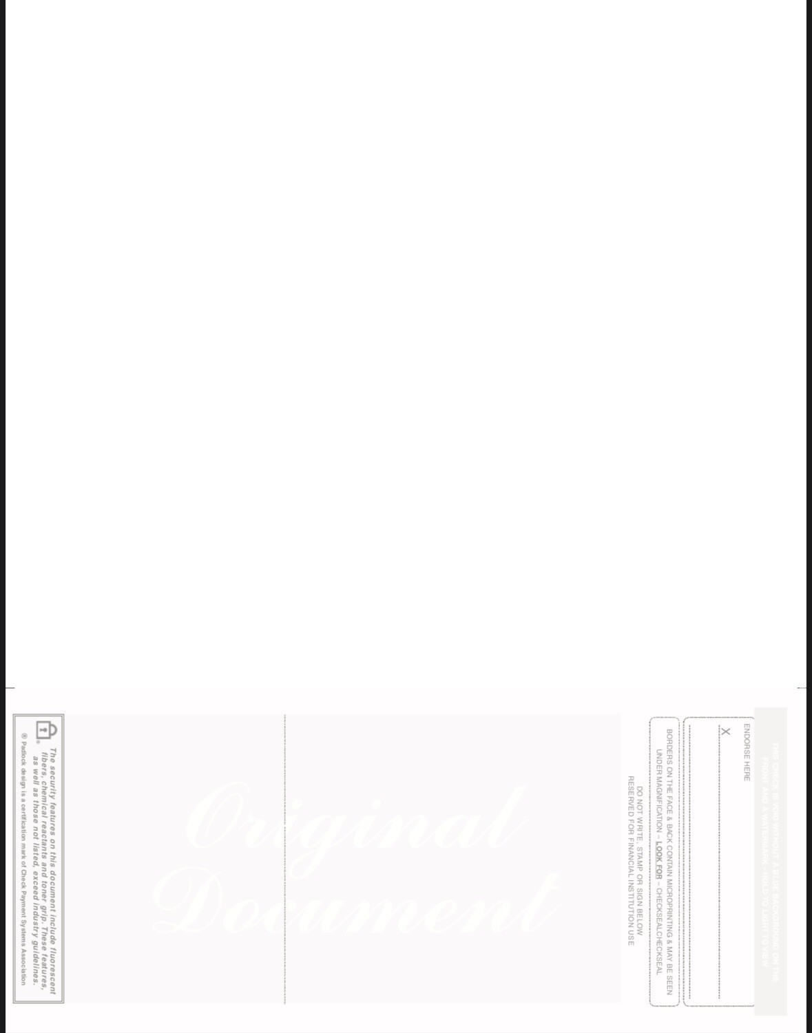 100 High Security Blank Check Stock Paper – Blue Background Check On Bottom