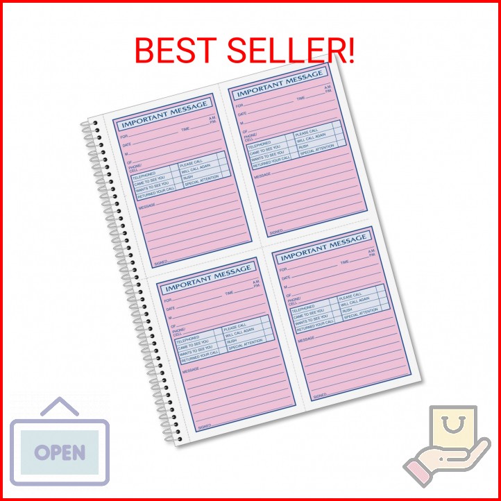 Adams Spiral Bound Phone Message Book, Carbonless Duplicate, 4 Messages per Page