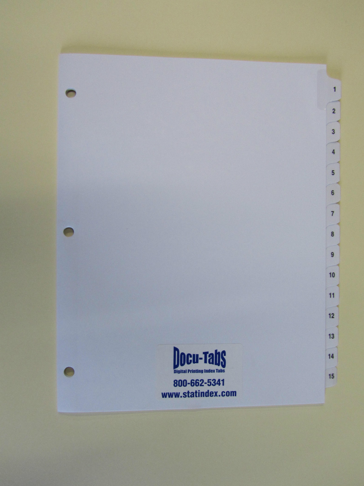 10 SETS # 1-15 Numbered index tab dividers, 3 hole punched