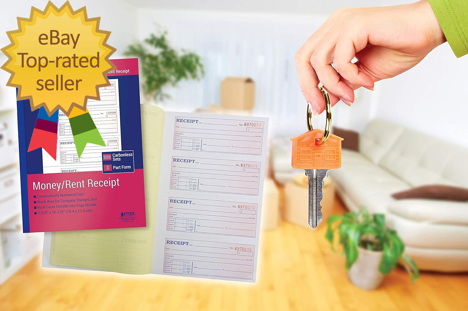 Cash Money and Rent Receipt Books 4 Pack Large Size 2-Part Carbonless