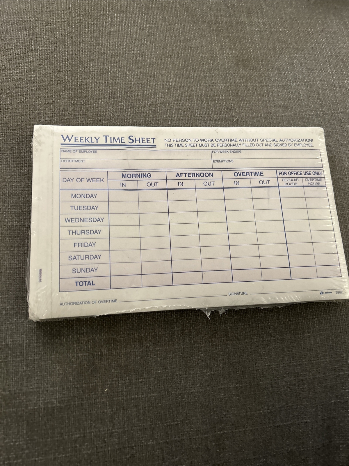 Adams NC9507 Time Sheet weekly 2-part carbonless 100 carbonless sets Sealed New