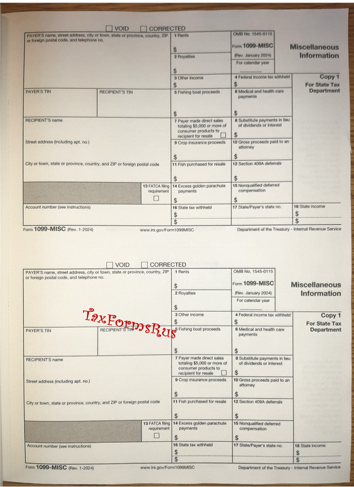 2025 IRS TAX FORMS KIT: 1099-MISC, 4 recipients +envelopes +1096, NON-Carbonless