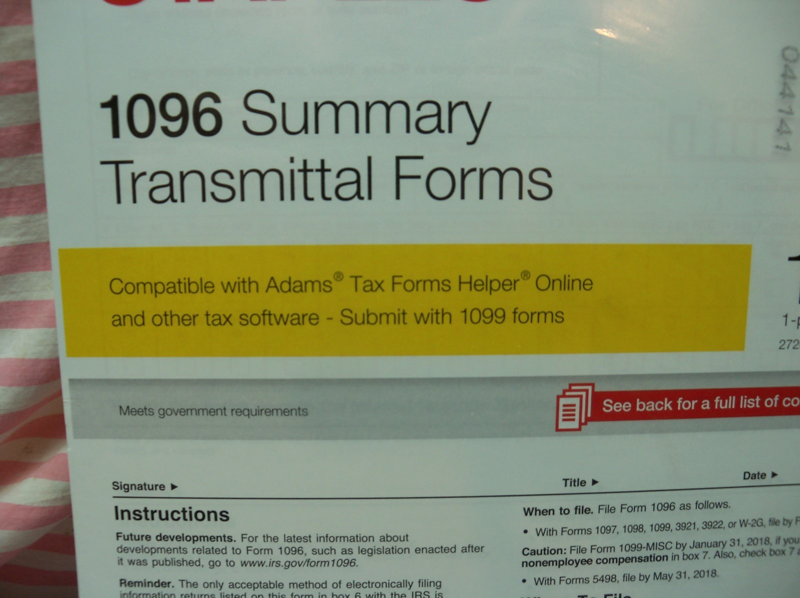 2017 Staples 1096 Summary Transmittal Forms 10 1-part Forms per Package USA NEW