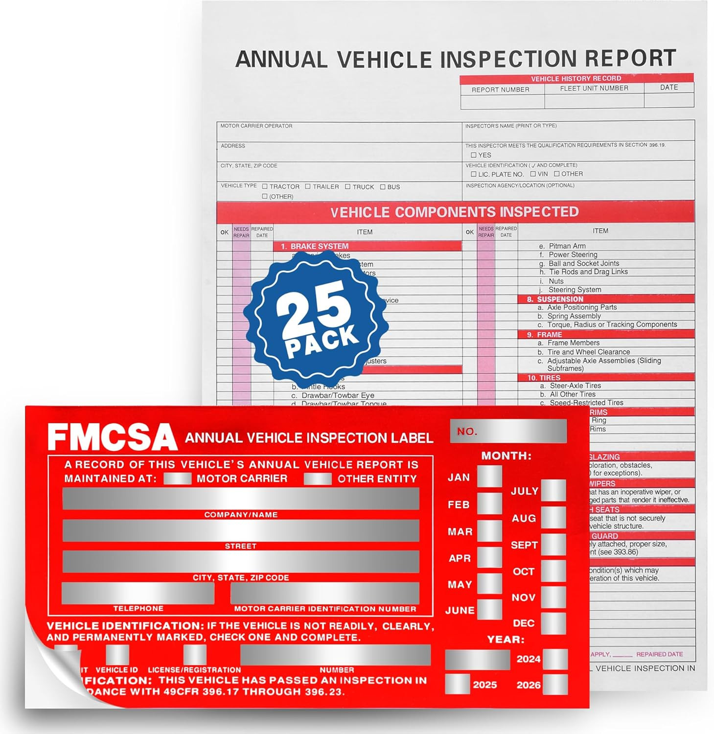 25Pack Inspection Forms and Stickers，Annual Vehicle Inspection Report，Annual Ins