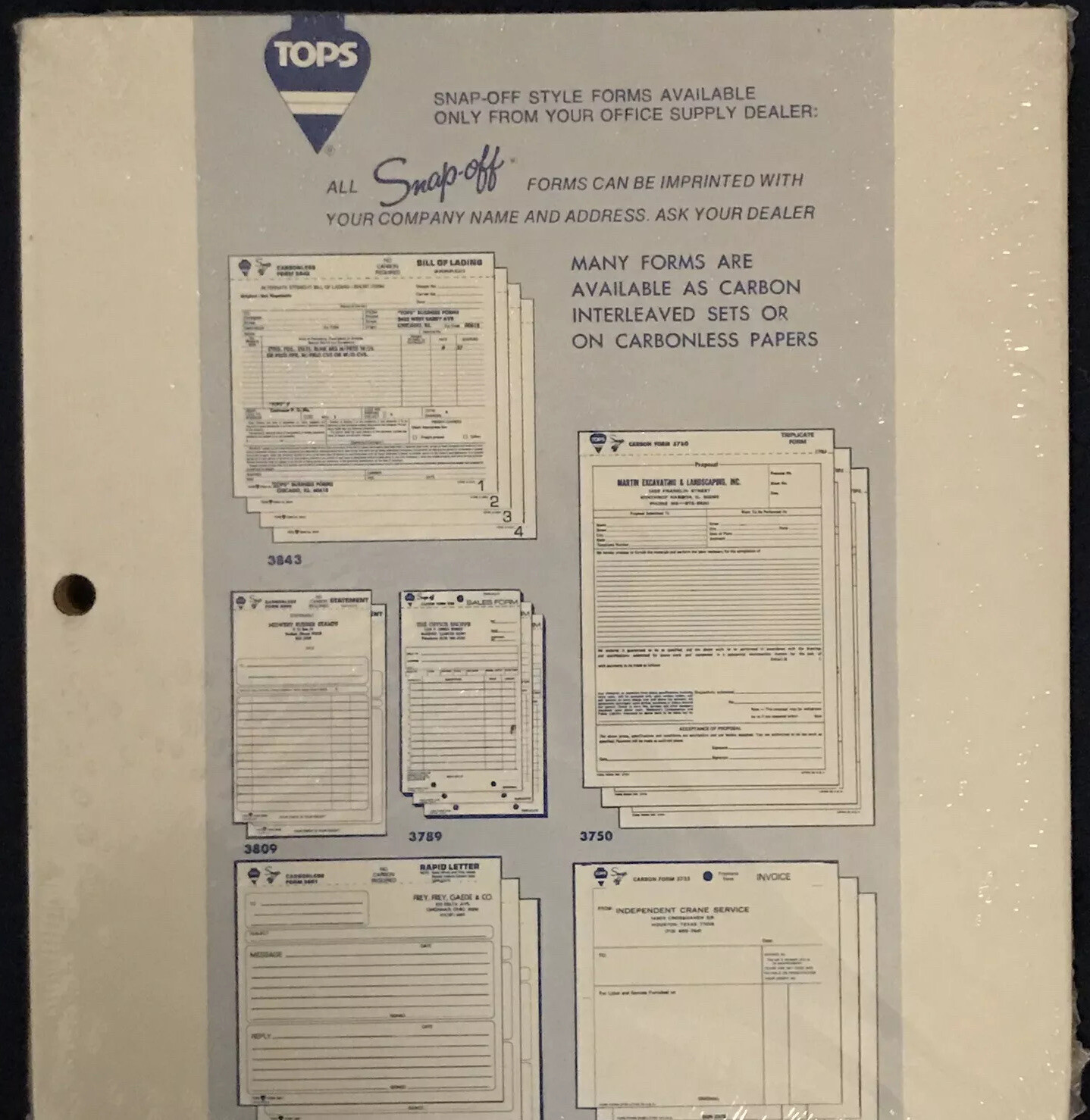 SEALED Tops Pack of 50 – Carbon 3 Part Purchase Order Form #3721 – 7″ x 8.50″