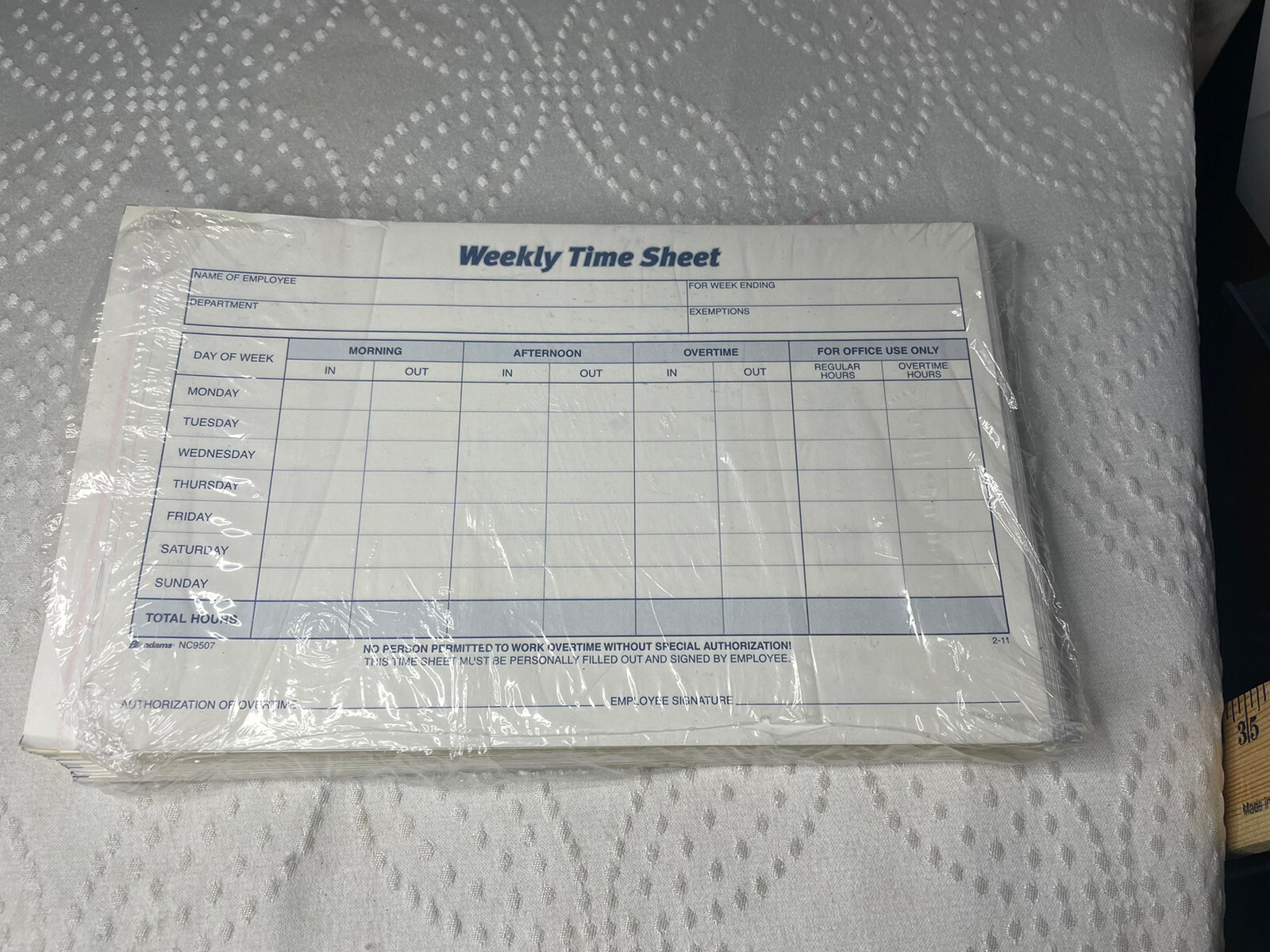Adams NC9507 Time Sheet weekly 2-part carbonless 85 carbonless sets