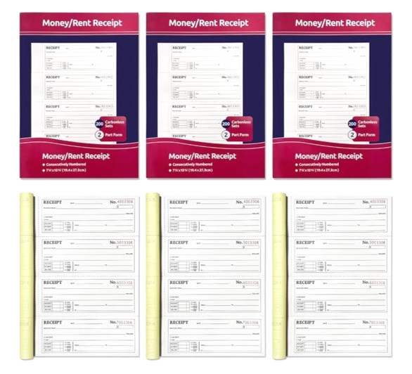 6 Pack Large Cash Rent Receipt Books Better Office Products 2 Part Carbonless