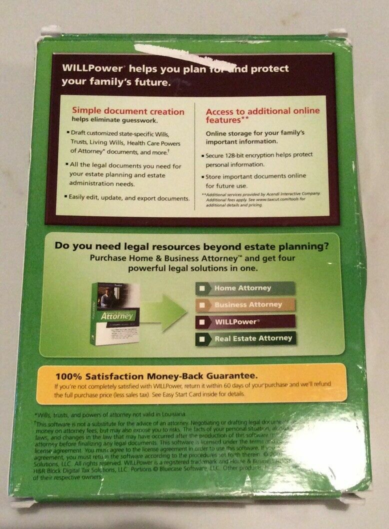 H&R Will power Last Will and Testament Trust Software CD Forms by Jay Adams NEW