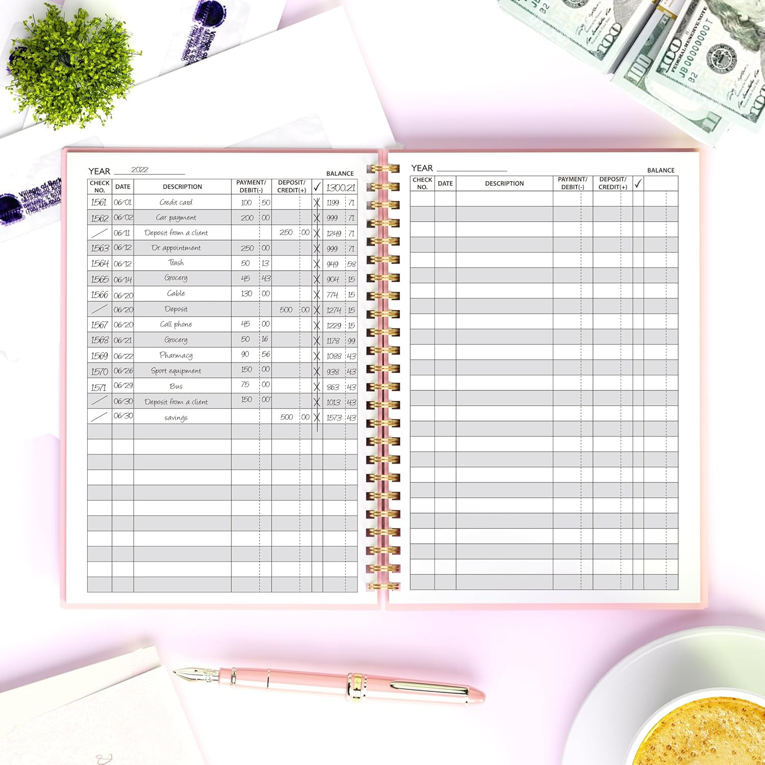 2 Pack Accounting Ledger Book – A5 Check Register for Small Businesses & Persona