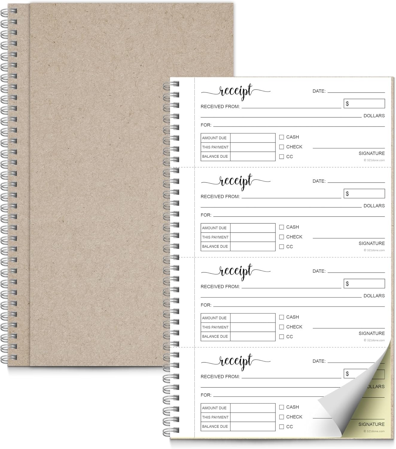 Receipt Book with Carbon Copies for Small Boutique Business, 2-Part Spiral Ca…