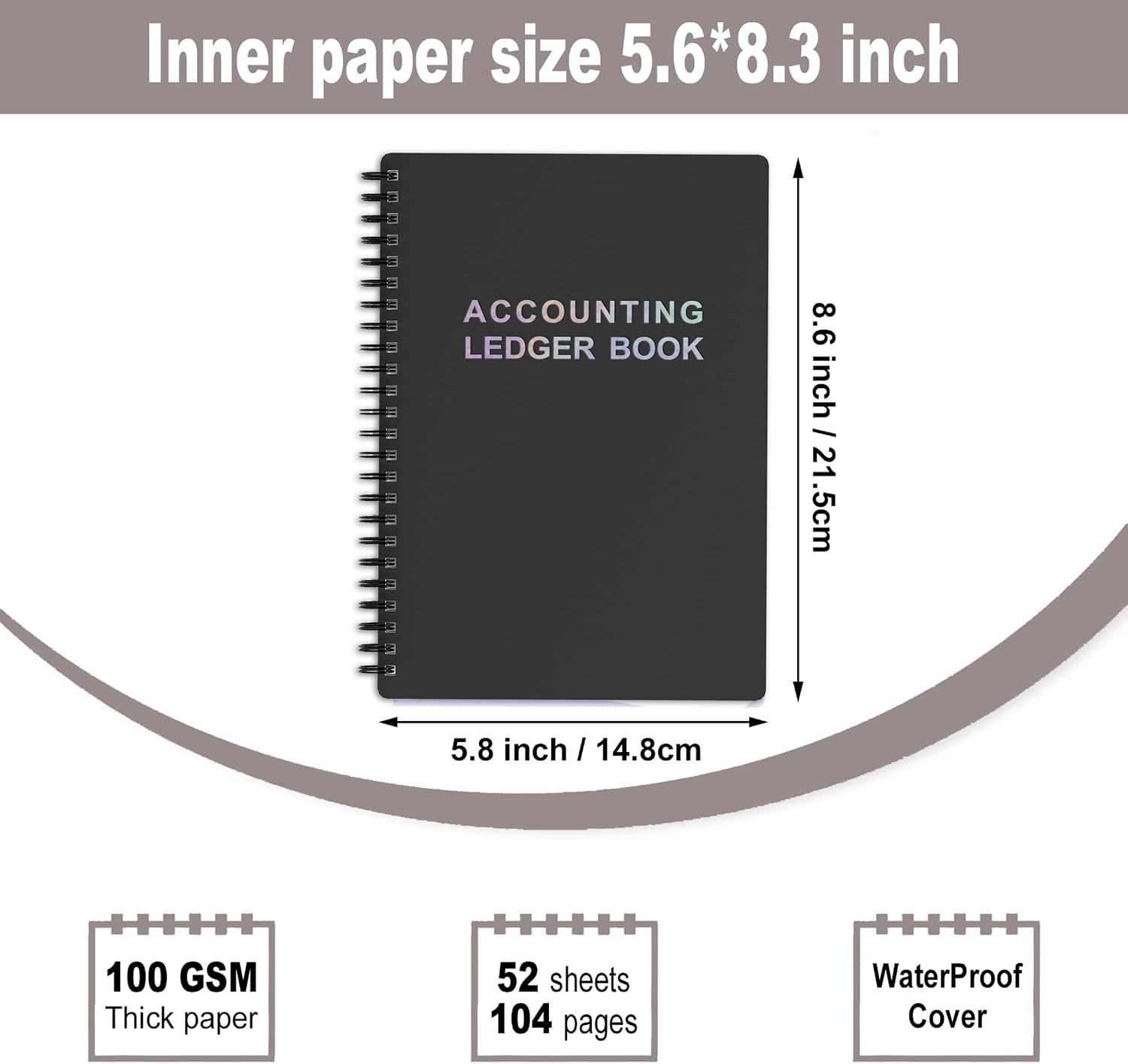 A5 Accounting Ledger Book Check Register Expense Tracker Black 5.8×8.6