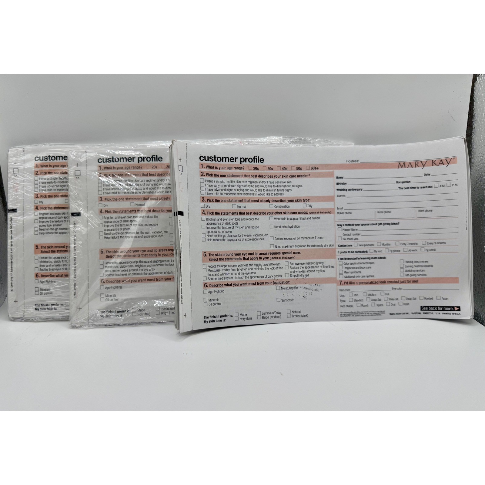 Mary Kay Customer Profile Cards 2 3/4 Packs Consultant Business Supplies