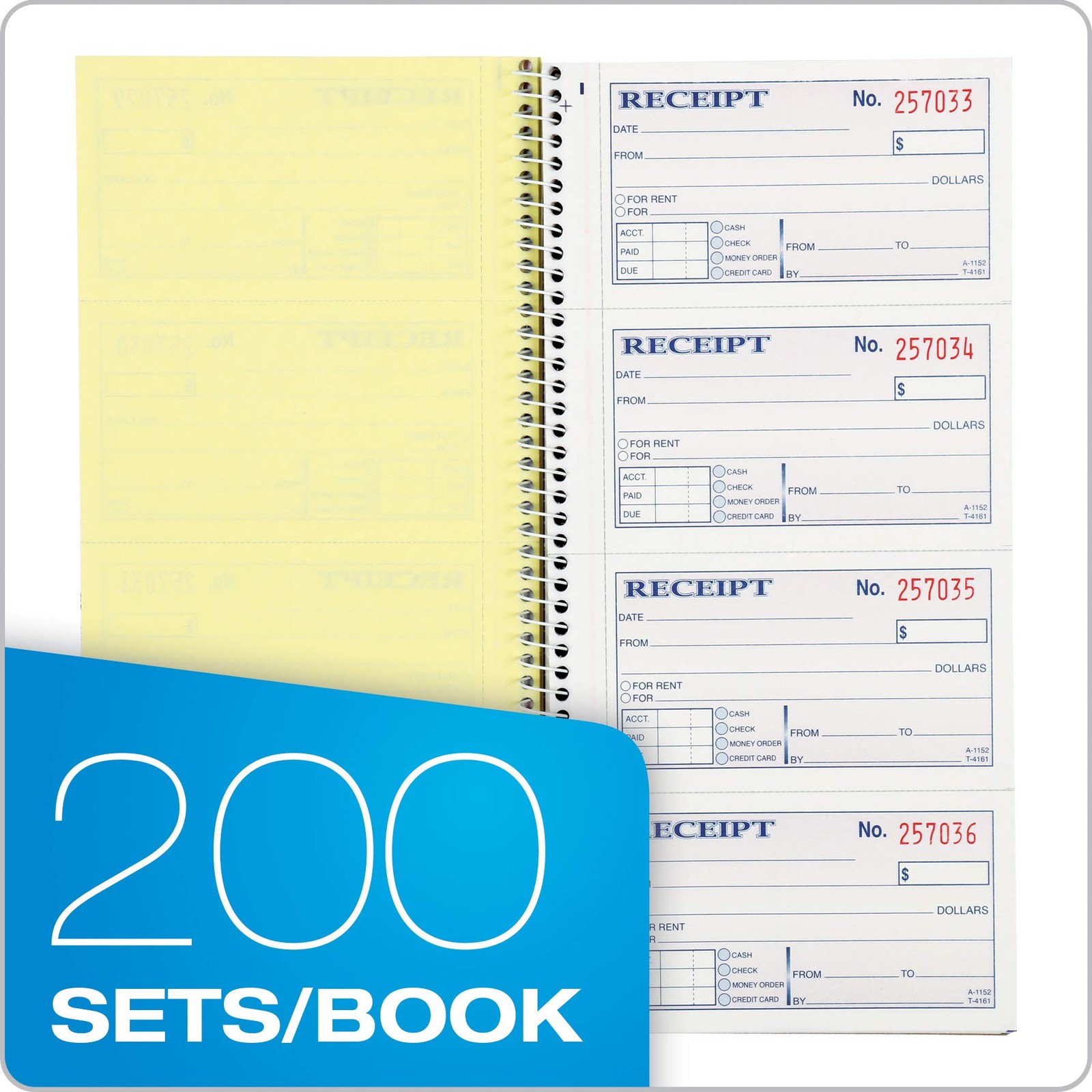 Adams Money and Rent Receipt Book, 2-Part Carbonless, Smaller pack, Yellow