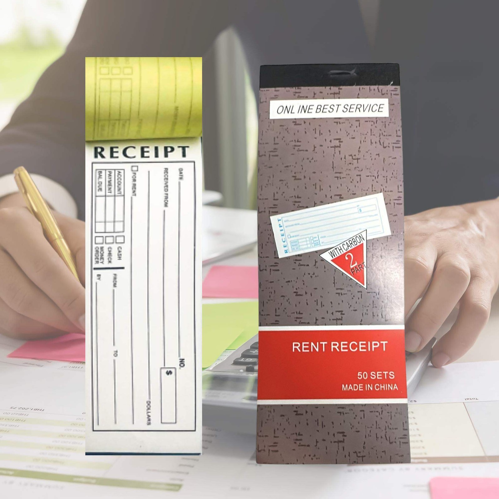 2-Part Carbonless with Log Sheet Rent Receipt Book: 50 Pack