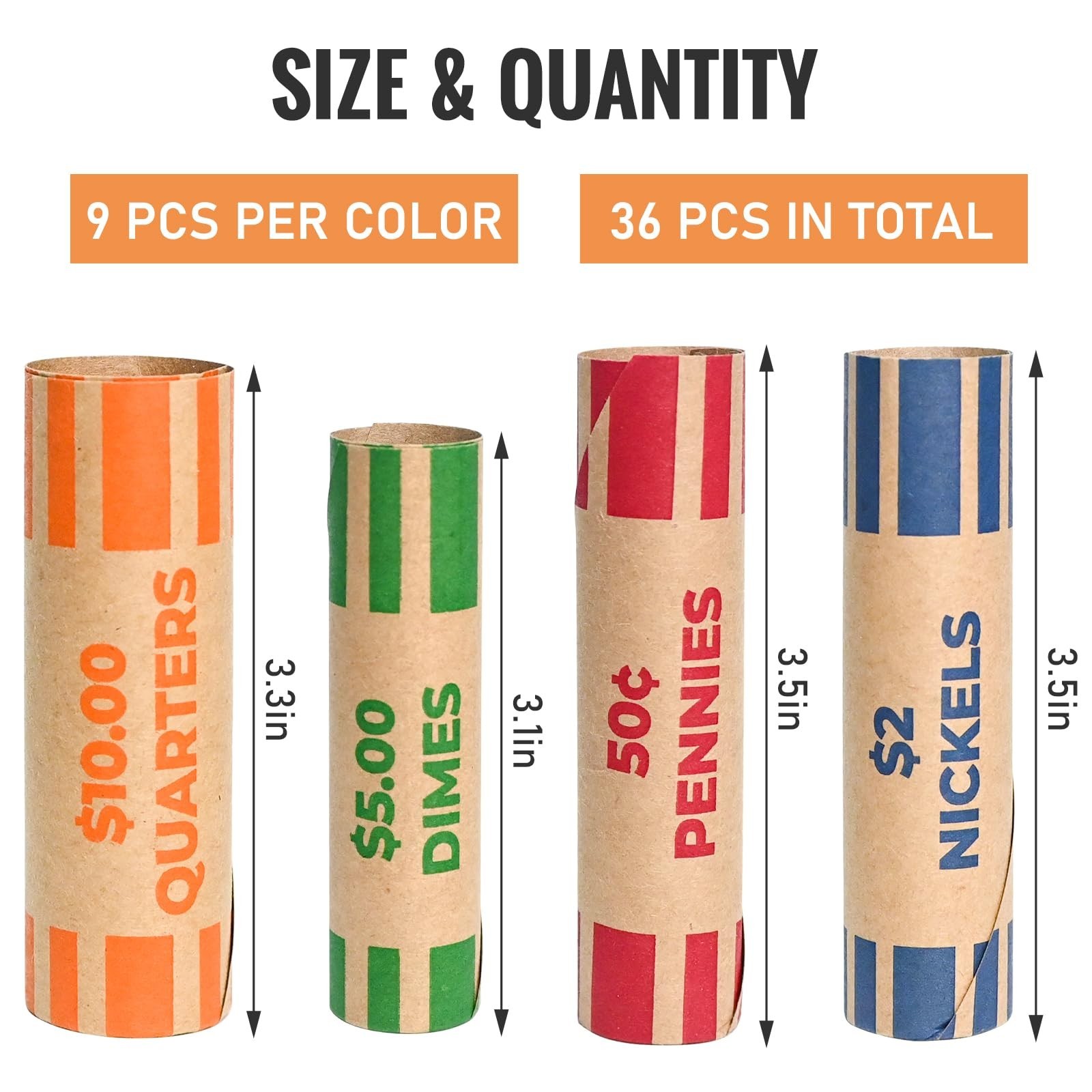 THEBLUETOUCH Preformed Coin Wrappers Rolls, Easy-Read Design with Larger Prin…