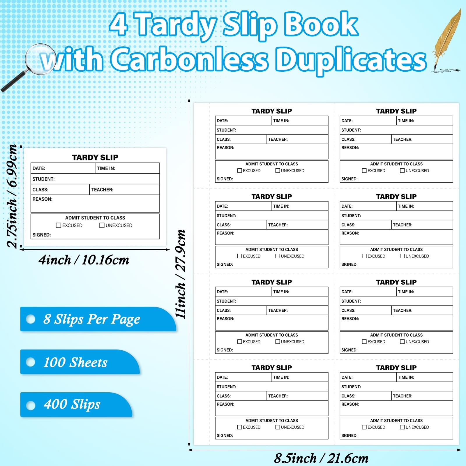 Tardy Slip Book with Carbonless Duplicates in Easy Removal Fold and Tear Tard…