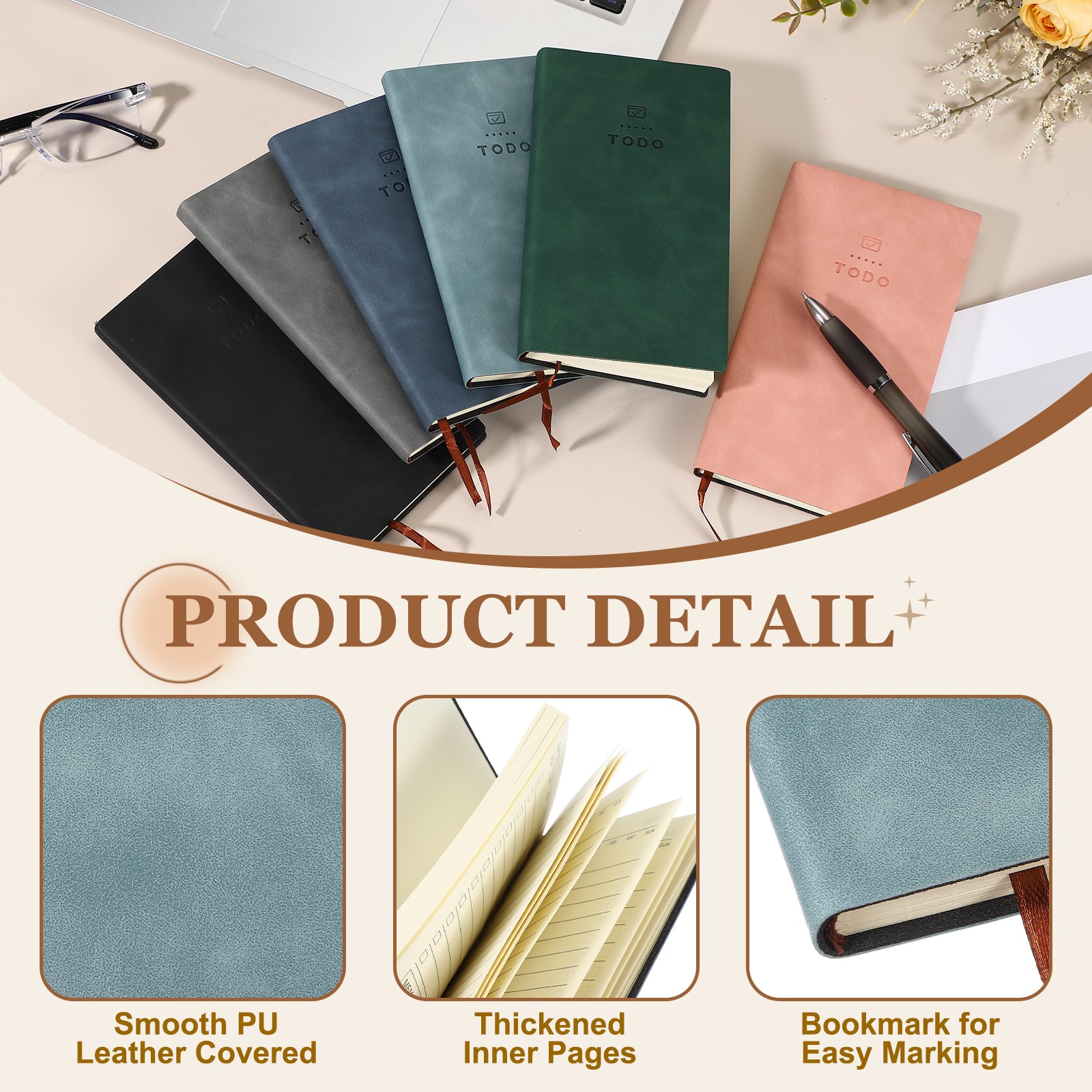 2Pcs to Do Notebook, A6 6.8 x 3.7″ Daily Planner Notebook, Sky Blue/Dark Blue