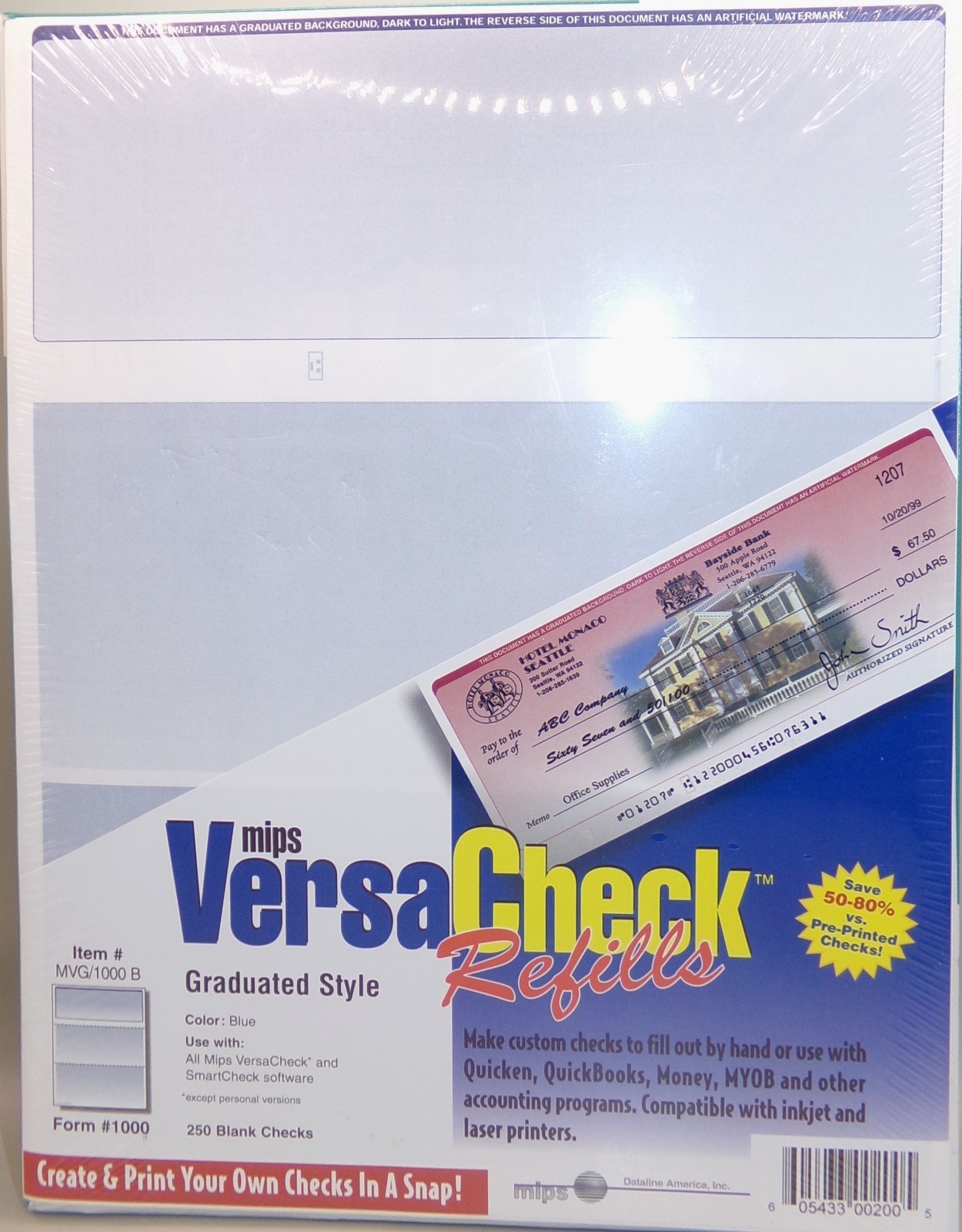 Versa Check Refills Form #1000 – 250 sheets 250 checks – Blue New in Box